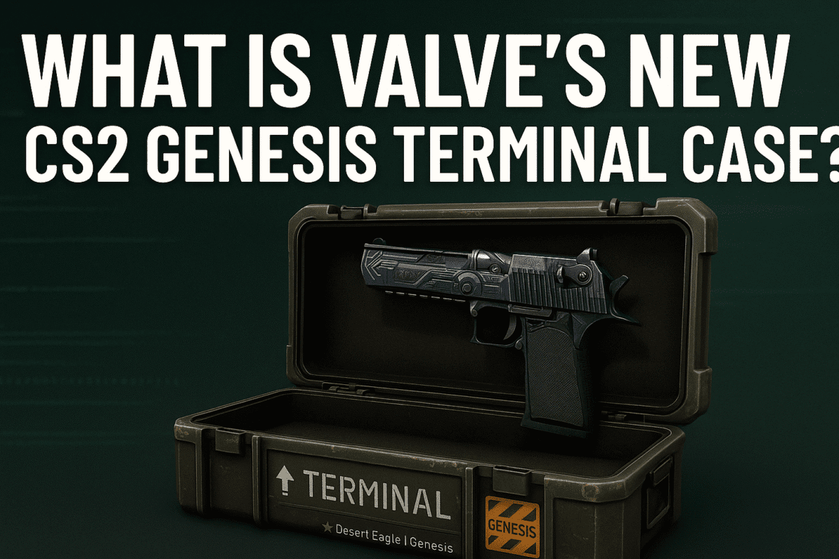 Thumbnail showing bold text “What is Valve’s New CS2 Genesis Terminal Case?” with an open military-style case containing a Desert Eagle Genesis skin